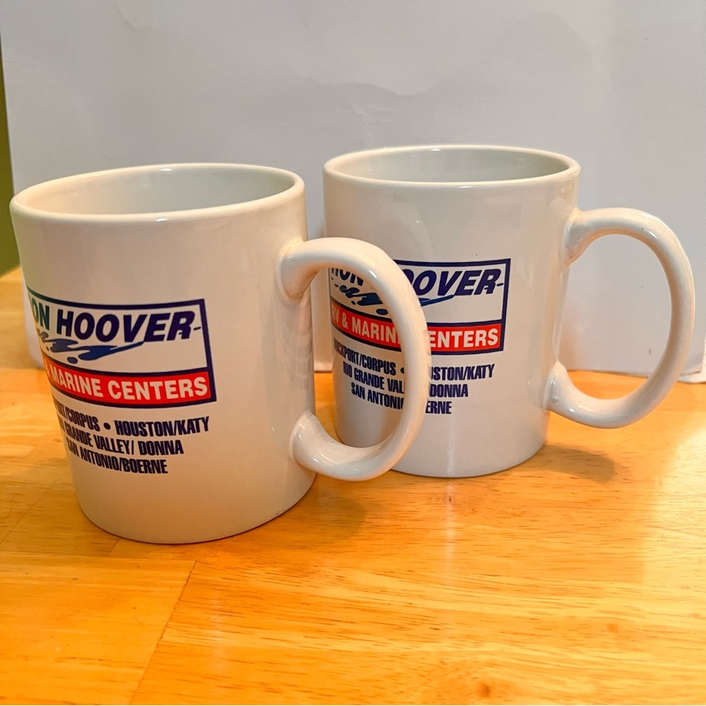 Vintage Ron Hoover RV & Marine Centers White Ceramic Mugs - (Set of 2)